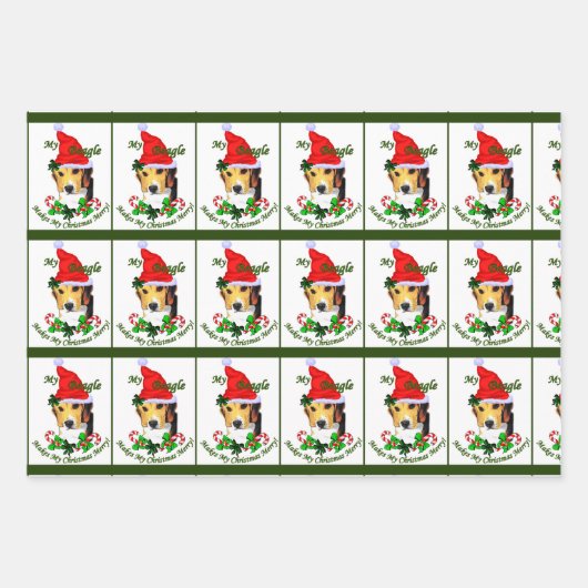 Beagle in der Weihnachtsmannmütze Weihnachten Geschenkpapier Set (Vorderseite 2)