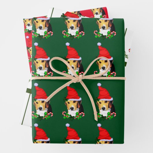 Beagle in der Weihnachtsmannmütze Weihnachten Geschenkpapier Set (Beispiel)
