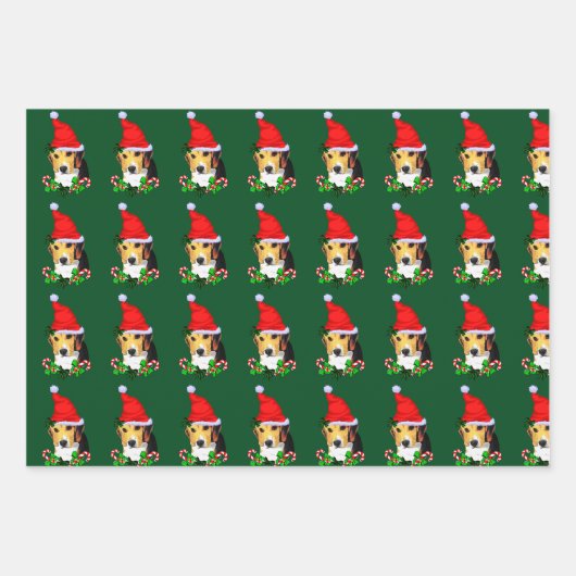 Beagle in der Weihnachtsmannmütze Weihnachten Geschenkpapier Set (Vorderseite)