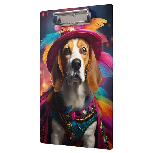 Beagle in einem Federhut Klemmbrett (Links)