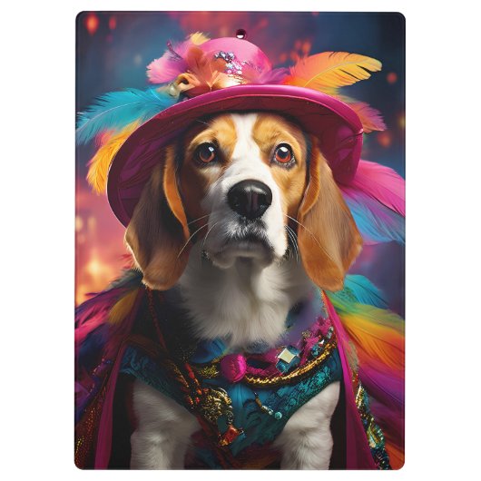 Beagle in einem Federhut Klemmbrett (Rückseite)