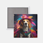 Beagle in einem Federhut Magnet (Vorderseite/Rückseite)
