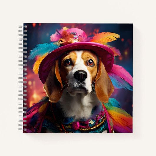 Beagle in einem Federhut Notizblock (Vorderseite)