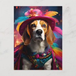 Beagle in einem Federhut Postkarte