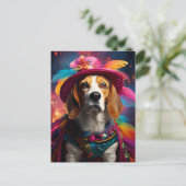 Beagle in einem Federhut Postkarte (Stehend Vorderseite)