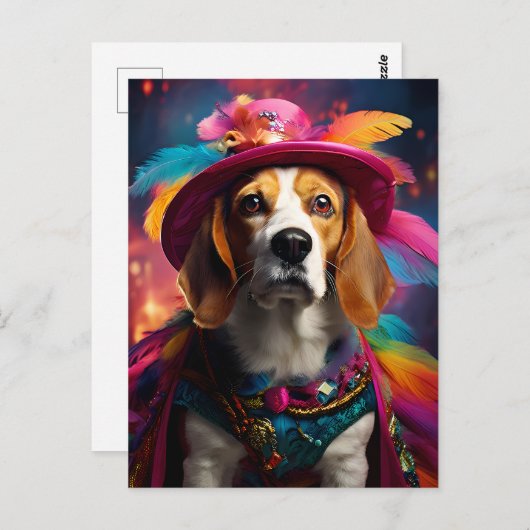 Beagle in einem Federhut Postkarte (Vorne/Hinten)