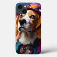 Beagle in einem rosa Hut