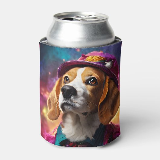 Beagle in einem rosa Hut Dosenkühler (Kanne Vorderseite)