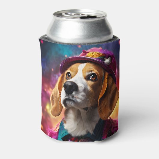 Beagle in einem rosa Hut Dosenkühler (Kanne Rückseite)