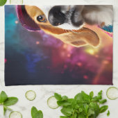 Beagle in einem rosa Hut Geschirrtuch (Gefaltet)