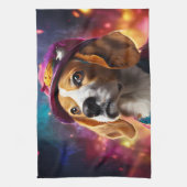 Beagle in einem rosa Hut Geschirrtuch (Vertikal)