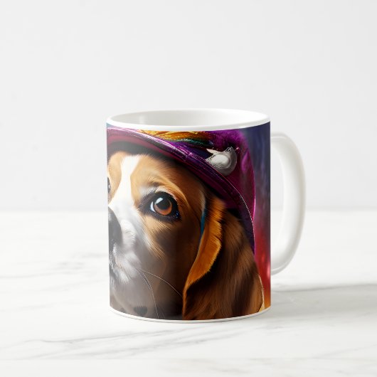 Beagle in einem rosa Hut Kaffeetasse (VorderseiteRechts)
