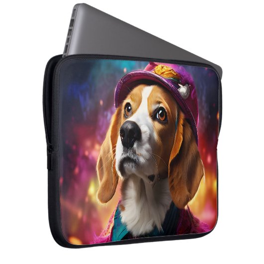 Beagle in einem rosa Hut Laptopschutzhülle (Vorne Rechts)