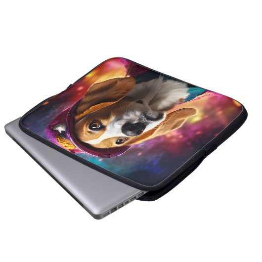 Beagle in einem rosa Hut Laptopschutzhülle (Vorne Knopf)