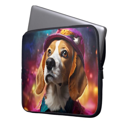 Beagle in einem rosa Hut Laptopschutzhülle (Vorderseite Links)