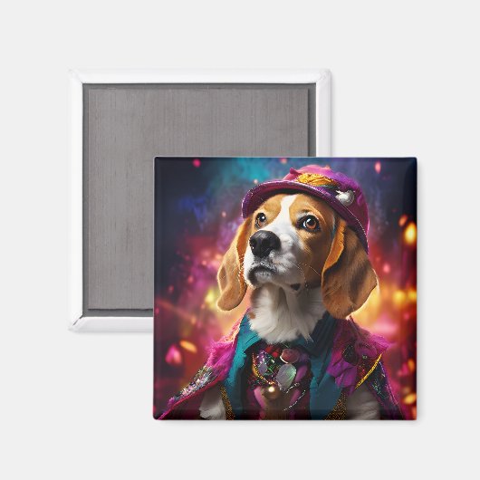 Beagle in einem rosa Hut Magnet (Vorderseite/Rückseite)