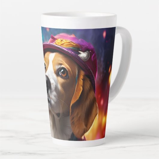 Beagle in einem rosa Hut Milchtasse (Rechte Ecke)