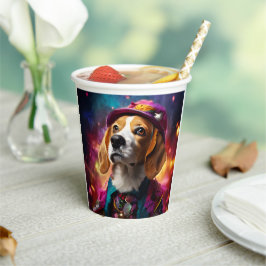 Beagle in einem rosa Hut Pappbecher