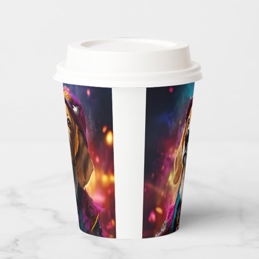 Beagle in einem rosa Hut Pappbecher (Links)