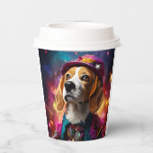 Beagle in einem rosa Hut Pappbecher (Rückseite)