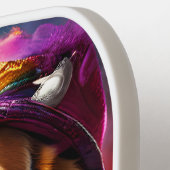 Beagle in einem rosa Hut Pickleball Schläger (Linke Seite)