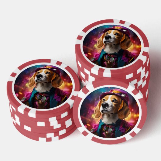 Beagle in einem rosa Hut Pokerchips (Stapel)