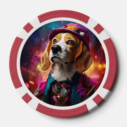 Beagle in einem rosa Hut Pokerchips (Rückseite)