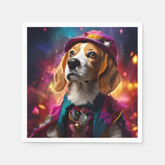 Beagle in einem rosa Hut Serviette (Vorderseite)
