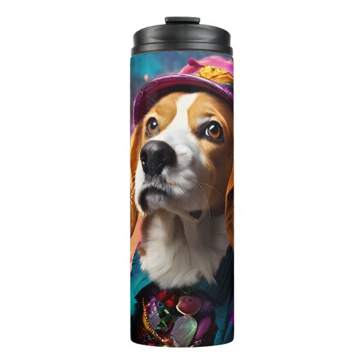 Beagle in einem rosa Hut Thermosbecher (Vorderseite)