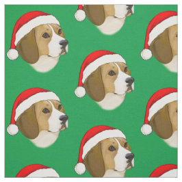 Beagle in einem Weihnachtshut Stoff