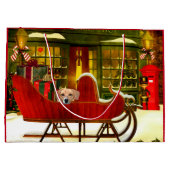 Beagle in einem Weihnachtssleigh Große Geschenktüte (Rückseite)