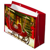 Beagle in einem Weihnachtssleigh Große Geschenktüte (Vorderseite Schrägansicht)