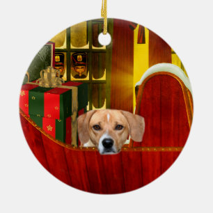 Beagle in einem Weihnachtssleigh Keramik Ornament
