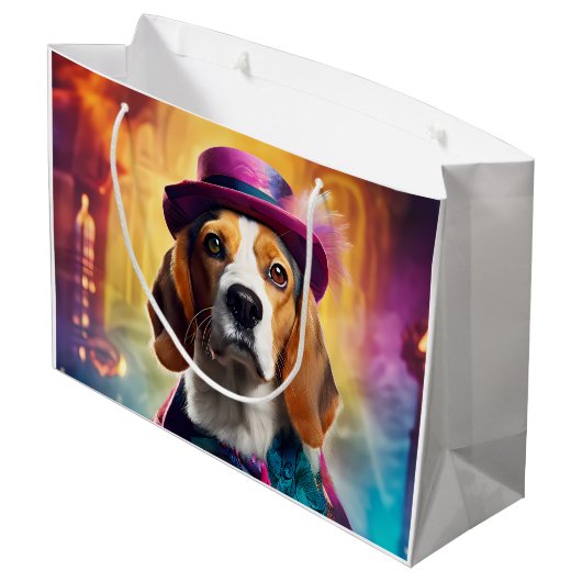 Beagle in lebendiger Kostüm Große Geschenktüte (Rückseite Schrägansicht)