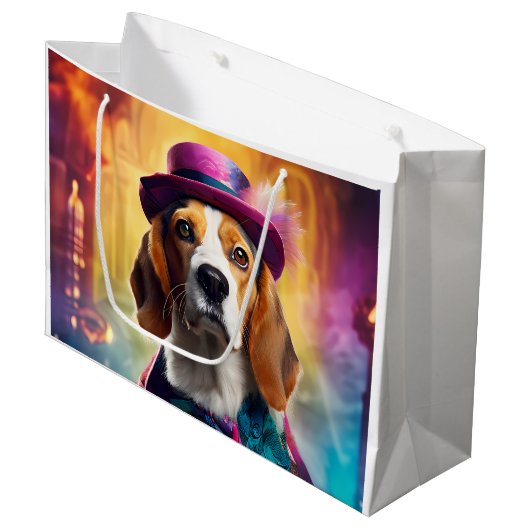 Beagle in lebendiger Kostüm Große Geschenktüte (Vorderseite Schrägansicht)