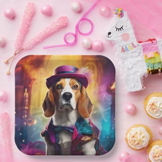Beagle in lebendiger Kostüm Pappteller (Party)