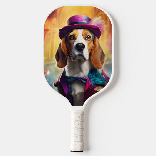 Beagle in lebendiger Kostüm Pickleball Schläger (Rückseite)