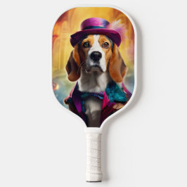 Beagle in lebendiger Kostüm Pickleball Schläger