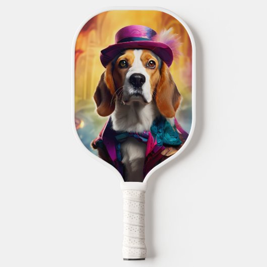 Beagle in lebendiger Kostüm Pickleball Schläger (Vorderseite)
