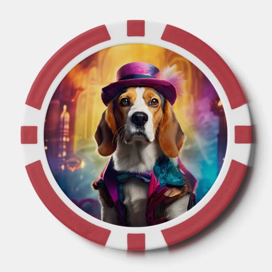 Beagle in lebendiger Kostüm Pokerchips (Vorderseite)