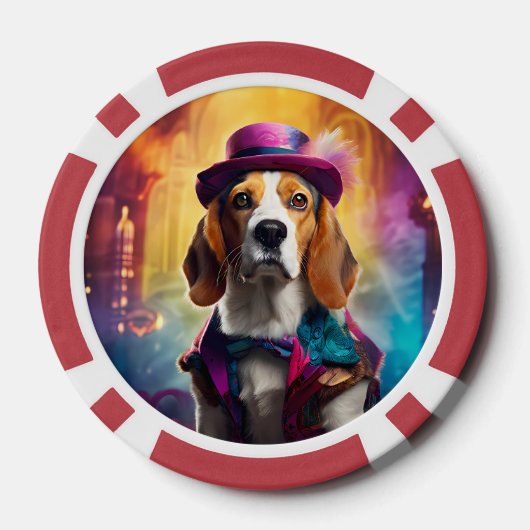Beagle in lebendiger Kostüm Pokerchips (Rückseite)