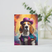 Beagle in lebendiger Kostüm Postkarte (Stehend Vorderseite)