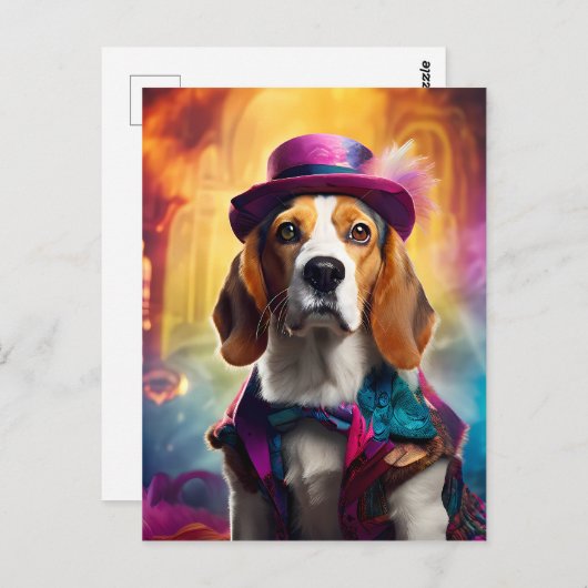 Beagle in lebendiger Kostüm Postkarte (Vorne/Hinten)
