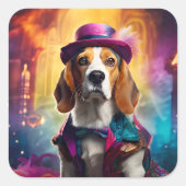 Beagle in lebendiger Kostüm Quadratischer Aufkleber (Vorderseite)
