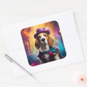 Beagle in lebendiger Kostüm Quadratischer Aufkleber (Umschlag)