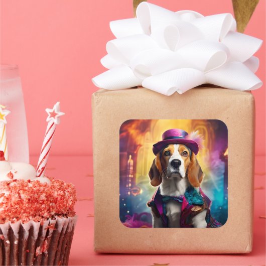 Beagle in lebendiger Kostüm Quadratischer Aufkleber (Party)