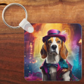 Beagle in lebendiger Kostüm Schlüsselanhänger (Vorderseite)