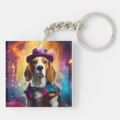 Beagle in lebendiger Kostüm Schlüsselanhänger (Rückseite)