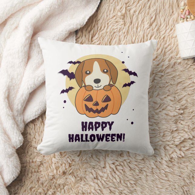 Beagle in Pumpkin Sweet Hunde glückliche Halloween Kissen (Decke)