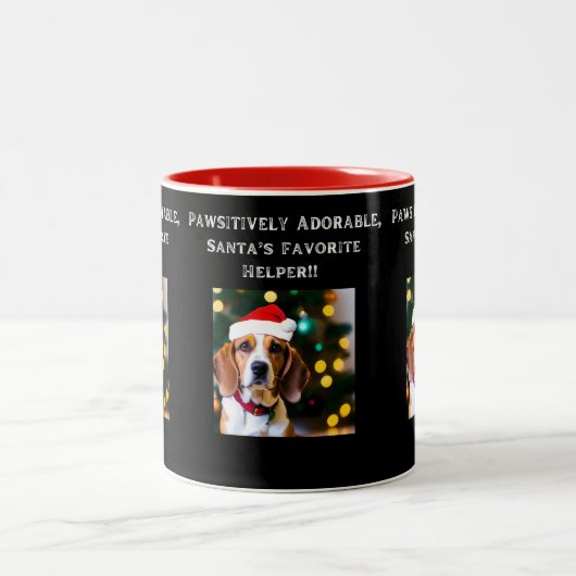 Beagle in Weihnachtsmannmütze auf Kaffee-Tasse Zweifarbige Tasse (Mittel)